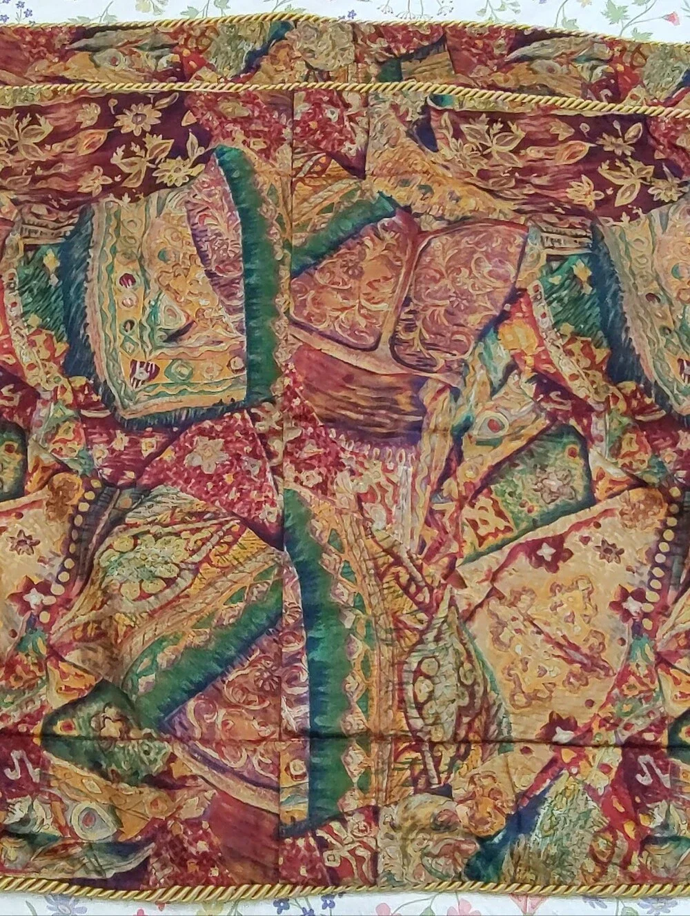 5TH AVE Designs Fabric Hand Made? King Shams Gold Braid Trim Rich Tapestry Color
